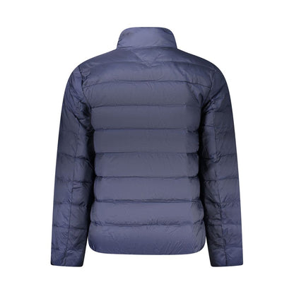 Back view of Tommy Hilfiger Blue Polyamide Men Jacket showcasing quilted design and eco-friendly fabric.