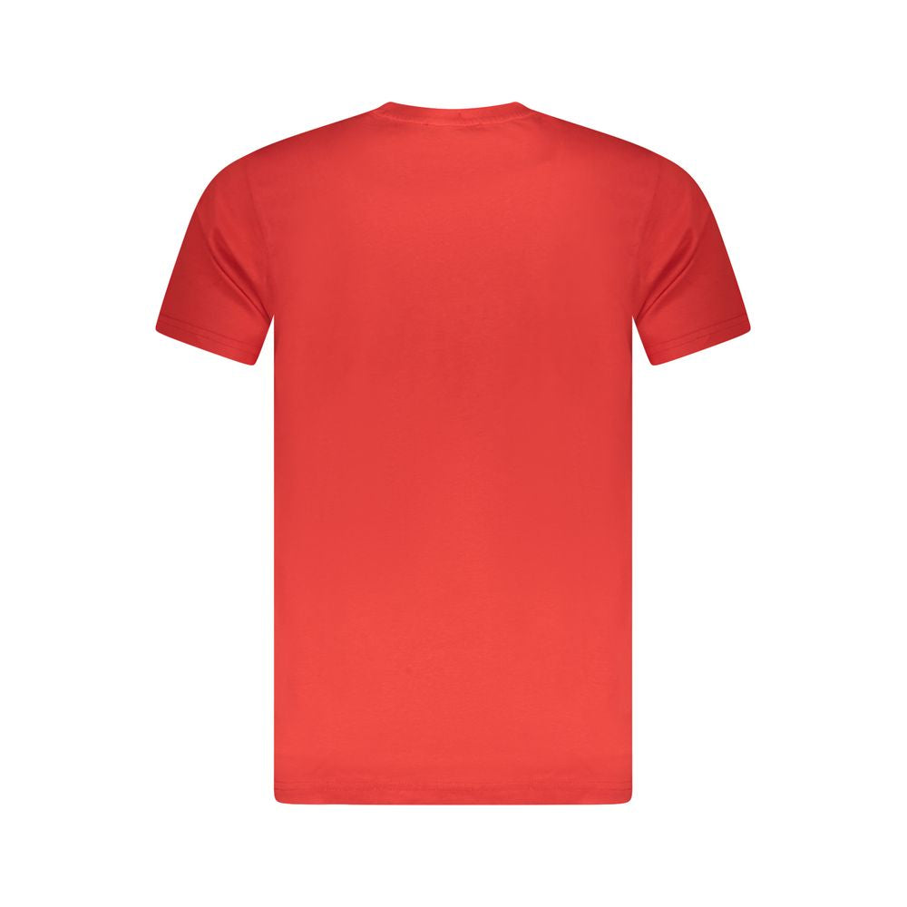 Cavalli Class Red Cotton Men T-Shirt, back view in vibrant red, bold print, luxury fashion for stylish men, short-sleeve crew-neck.