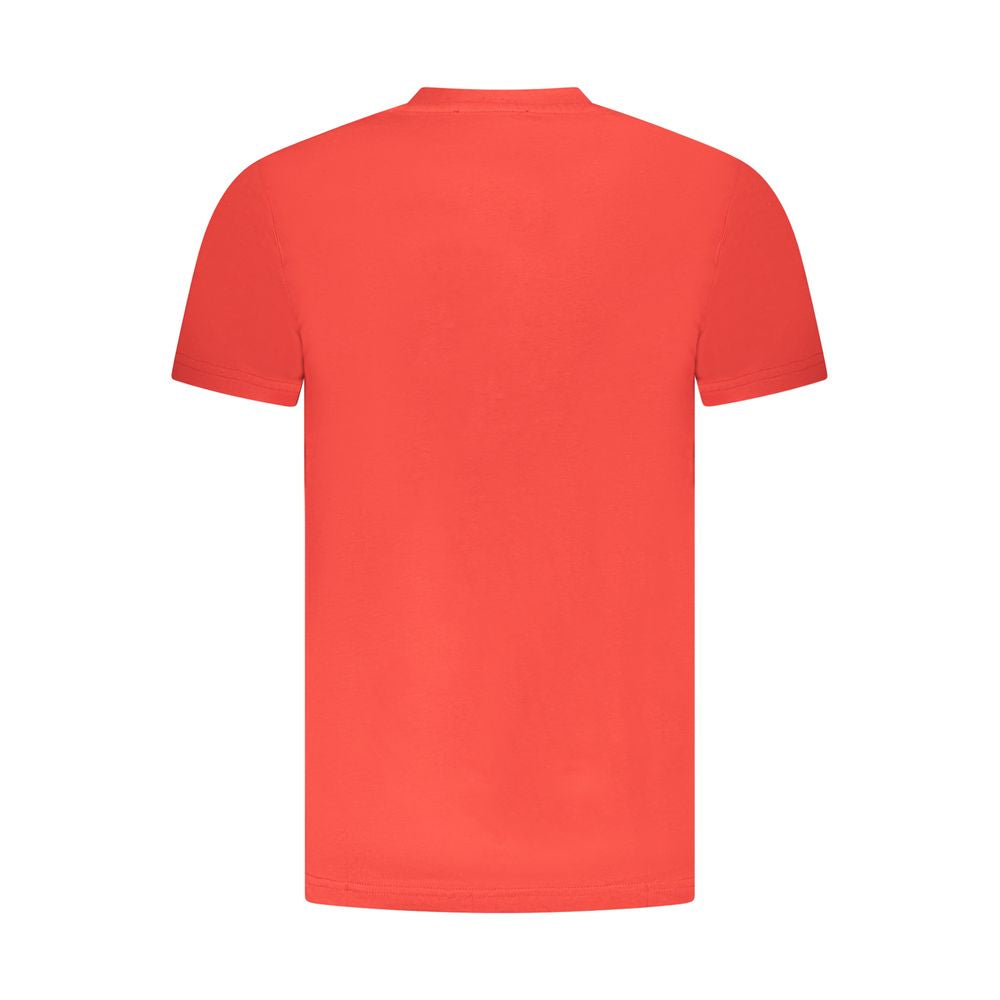 Back view of Cavalli Class Red Cotton Men T-Shirt showcasing bold elegance and high fashion design.