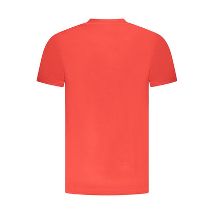 Back view of Cavalli Class Red Cotton Men T-Shirt showcasing bold elegance and high fashion design.