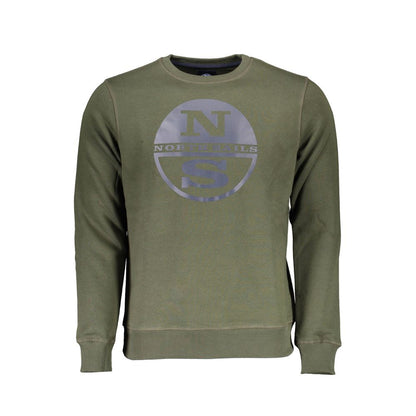 Alt Tag: North Sails Green Cotton Men Sweater with logo and bold print, long sleeve crew neck, premium cotton polyester blend.