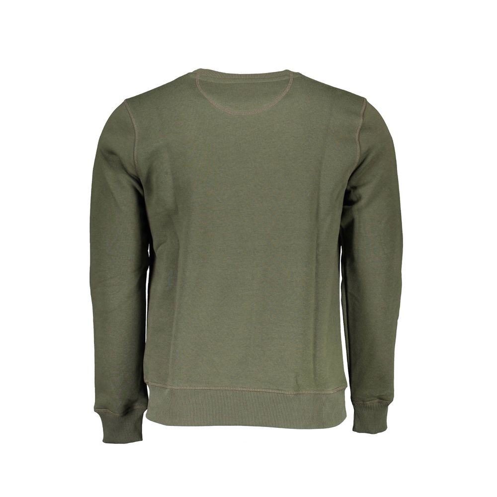 Rear view of North Sails Green Cotton Men Sweater showcasing long sleeves and crew neck design.