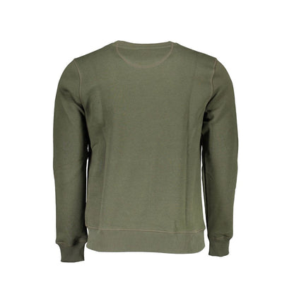 Rear view of North Sails Green Cotton Men Sweater showcasing long sleeves and crew neck design.