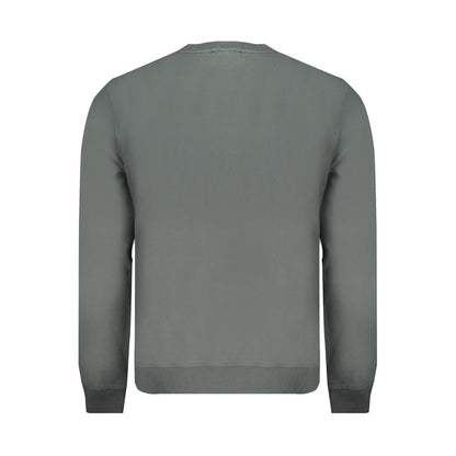 Napapijri Green Cotton Men Sweater featuring a classic crew neck and embroidered logo, showcasing sustainable fashion for a trendy look.