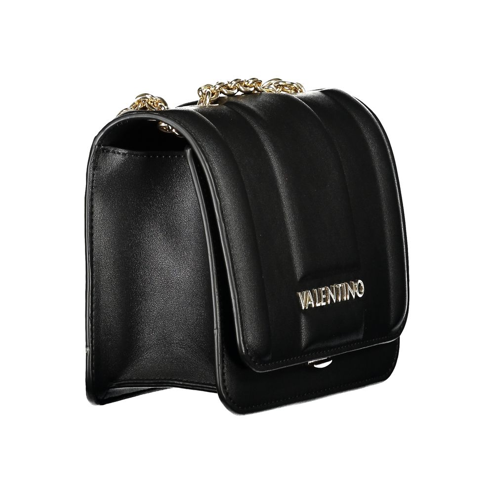 Mario Valentino Black Polyethylene Women Handbag with Valentino logo and chain strap, featuring a sleek design and snap closure.