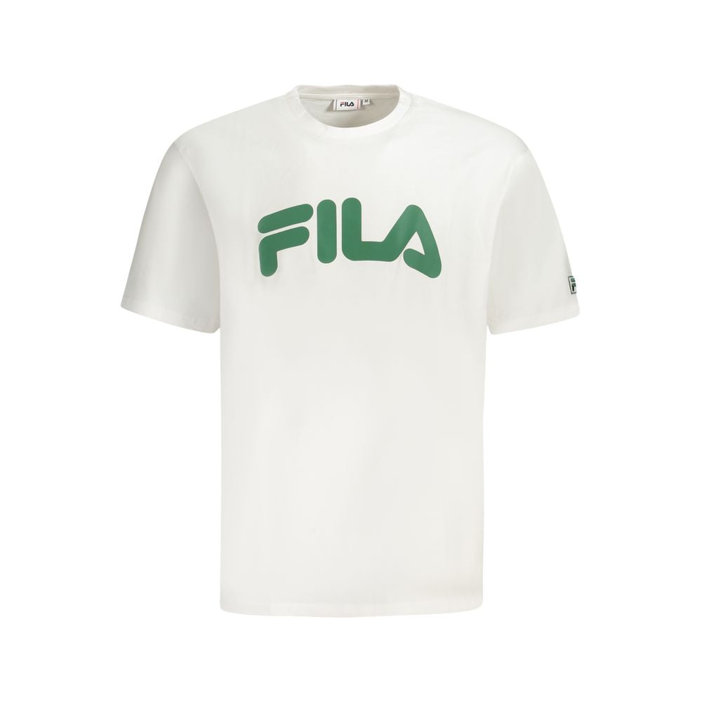 Fila White Cotton Men T-Shirt with green logo, loose fit for casual style, 100% cotton for breathable comfort.