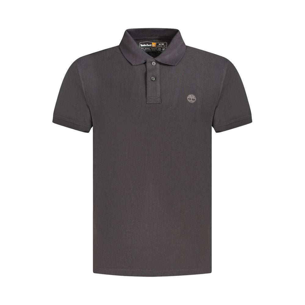 Timberland Black Cotton Men Polo Shirt with logo, organic cotton, regular fit, short sleeves, black, luxury style, signature embroidery.