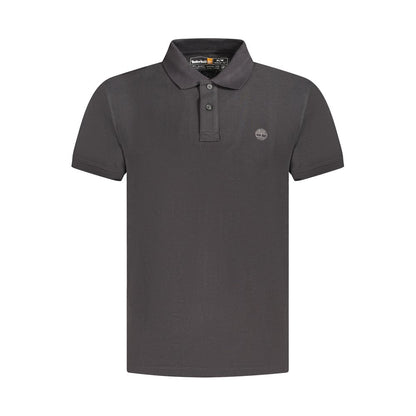 Timberland Black Cotton Men Polo Shirt with logo, organic cotton, regular fit, short sleeves, black, luxury style, signature embroidery.