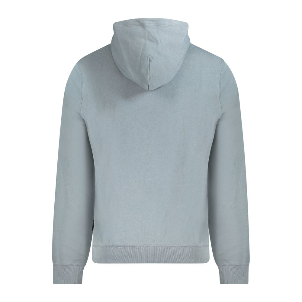Back view of Napapijri Gray Cotton Men Sweater showcasing hoodie and elegant brushed finish for style and comfort.