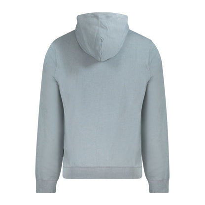 Back view of Napapijri Gray Cotton Men Sweater showcasing hoodie and elegant brushed finish for style and comfort.