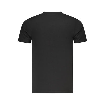 Back view of Cavalli Class Black Cotton Men T-Shirt showcasing short sleeves and crew neck design.