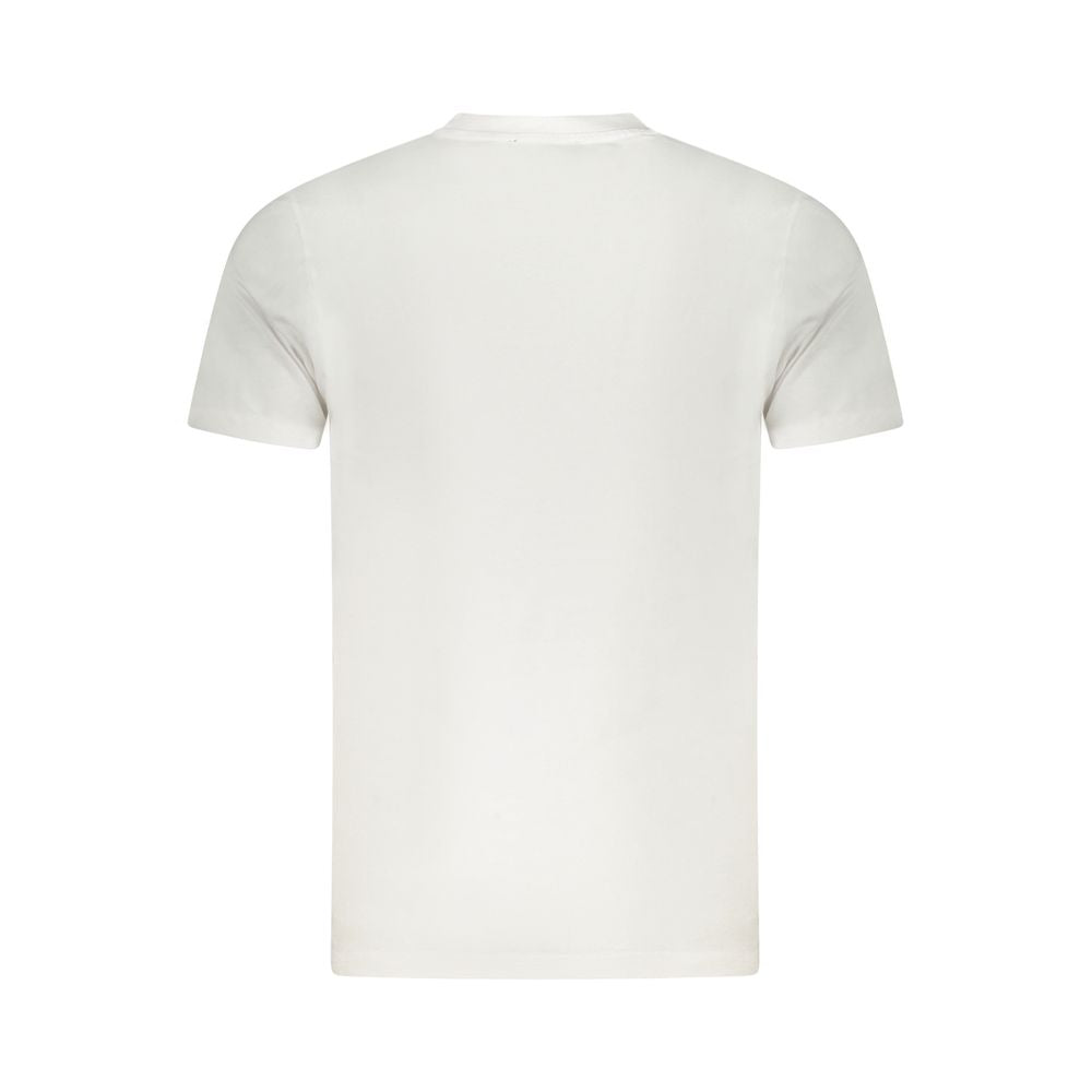 Back view of Cavalli Class White Cotton Men T-Shirt featuring a plain design, short sleeves, and luxurious pure cotton fabric.