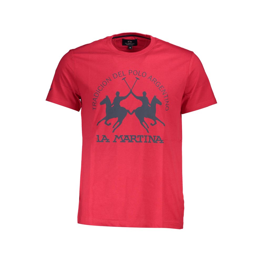 La Martina Red Cotton Men T-Shirt with logo and equestrian print