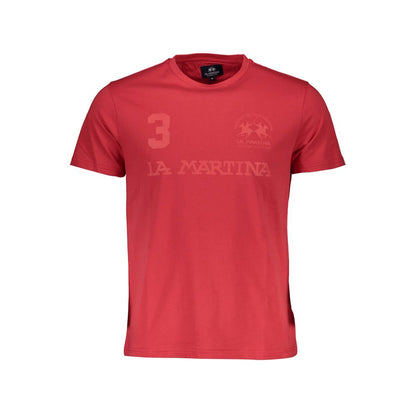 La Martina Red Cotton Men T-Shirt with crew neck and iconic logo, made from premium cotton for style and comfort.