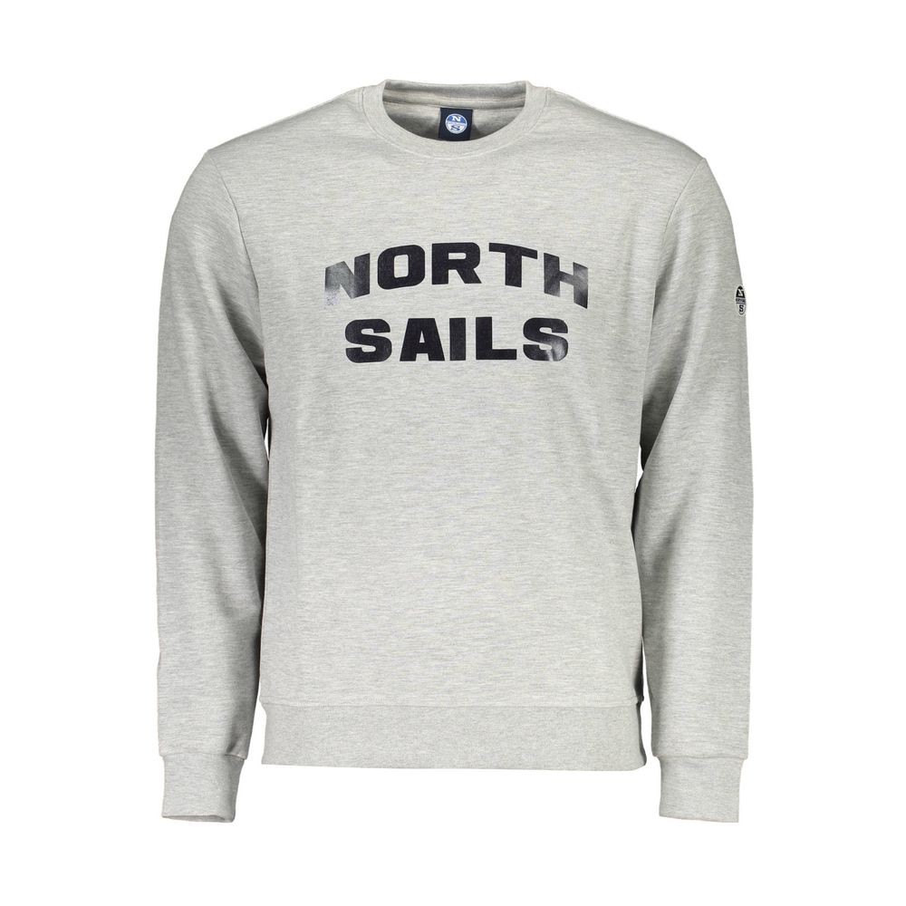 North Sails Gray Cotton Men Sweater with logo and crew neck design