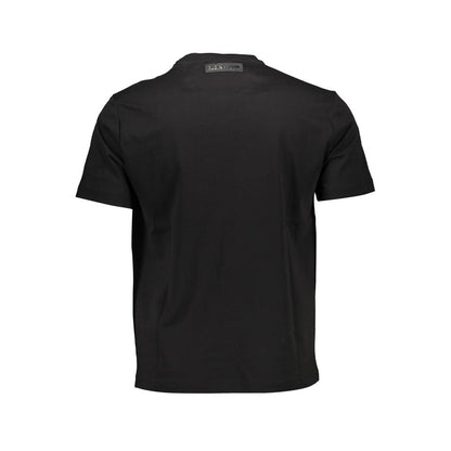 Plein Sport Black Cotton Men T-Shirt with crew neck and short sleeves, featuring vibrant contrasting details and bold prints, rear view.