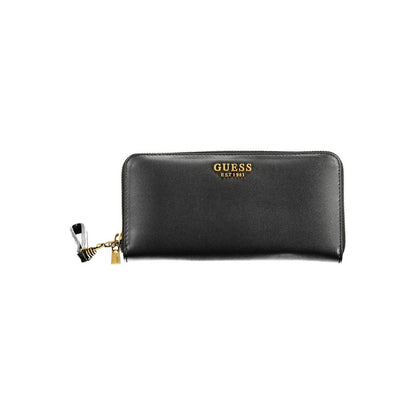 Guess Jeans Black Polyethylene Women Wallet with zip closure and external pocket, perfect for organized and stylish storage.
