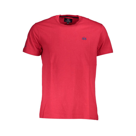 La Martina Red Cotton Men T-Shirt with embroidery and logo, crew neck, regular fit, made from soft, breathable fabric.