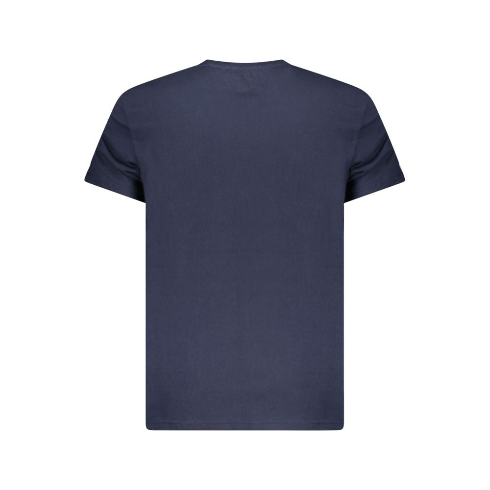 Tommy Hilfiger Blue Cotton Men T-Shirt, sustainable luxury fashion with embroidered logo, back view of short sleeve crew neck tee.