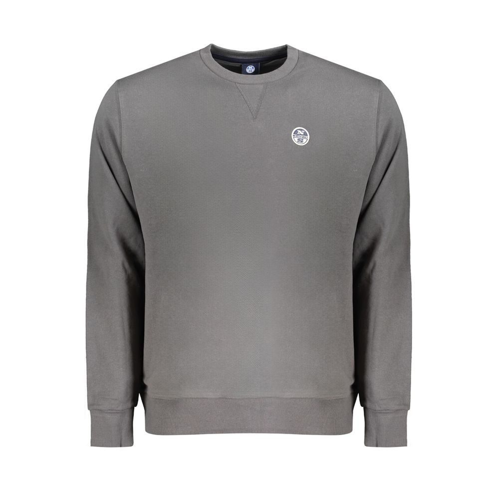 North Sails Gray Cotton Men Sweater with logo on chest, crew neck design for ultimate comfort and style