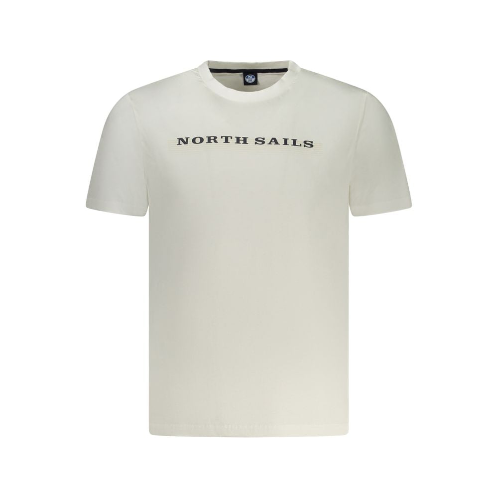 Alt Tag: North Sails White Cotton Men T-Shirt with logo print, casual crew neck design, made from breathable cotton, perfect for comfort and style.