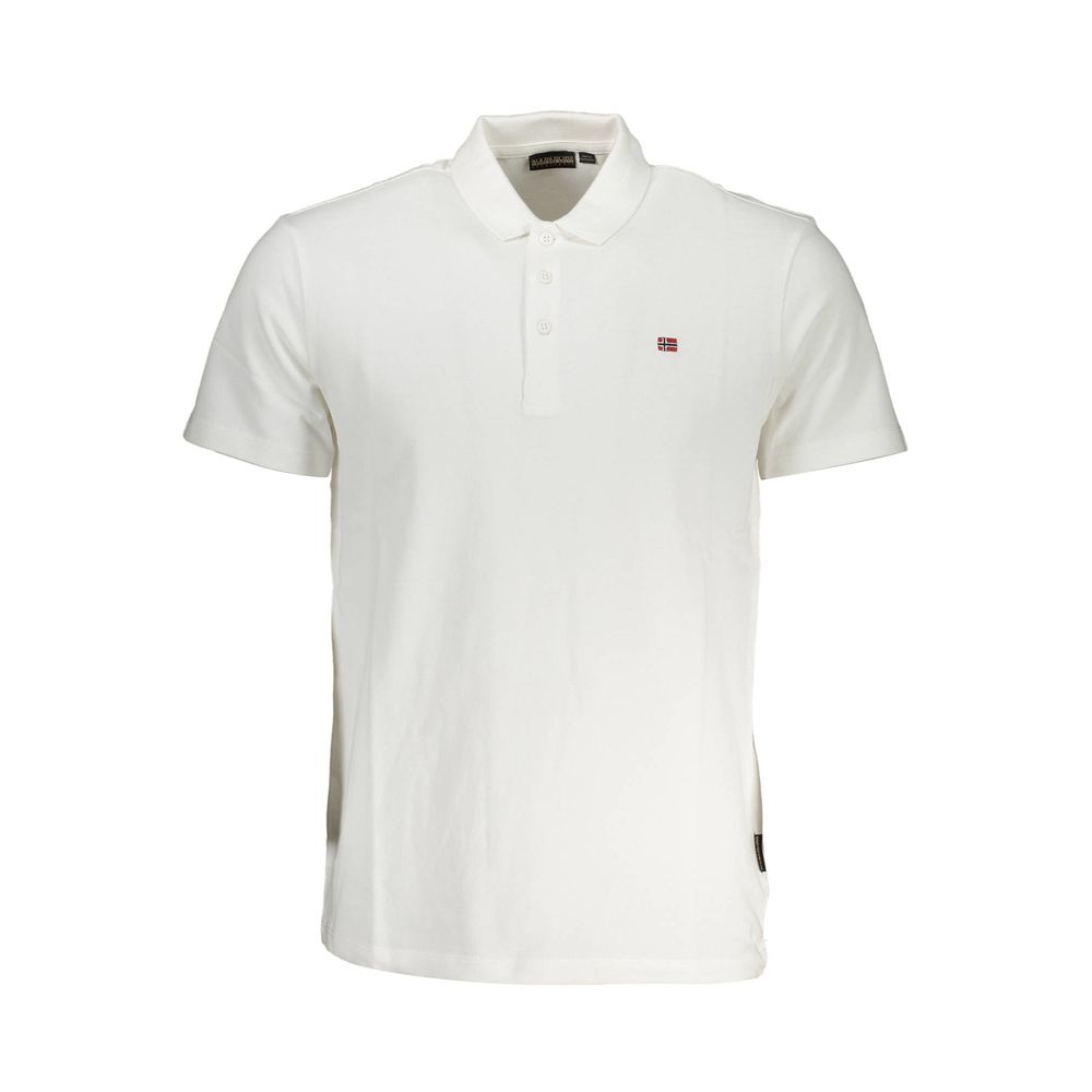 Napapijri White Cotton Men Polo Shirt with logo and three-button placket, perfect for casual style.