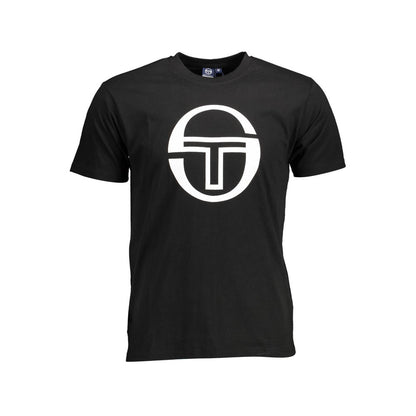 Sergio Tacchini Black Cotton Men T-Shirt with iconic logo and distinctive print, showcasing casual elegance and contemporary flair.