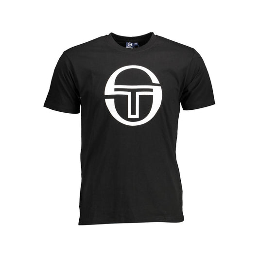 Sergio Tacchini Black Cotton Men T-Shirt with iconic logo and distinctive print, showcasing casual elegance and contemporary flair.