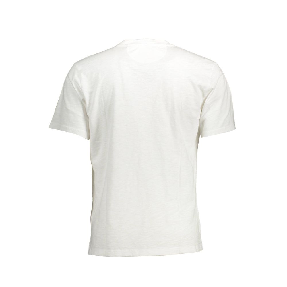 Back view of La Martina White Cotton Men T-Shirt showcasing short sleeves and quality craftsmanship.