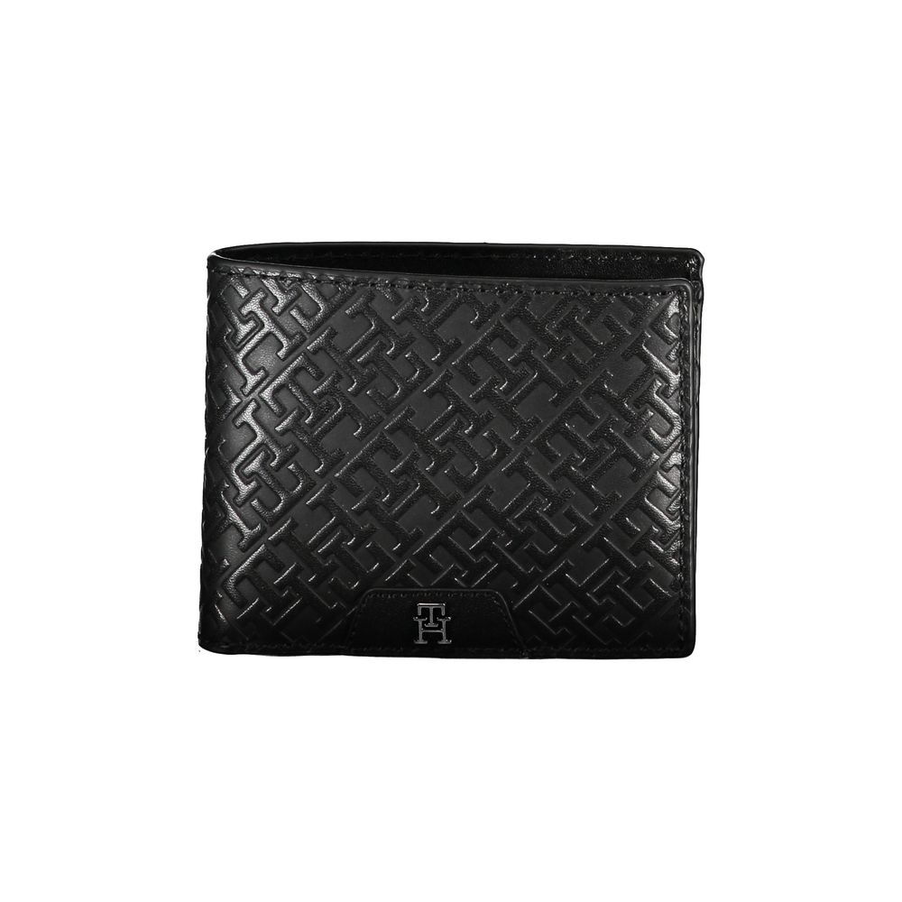 Tommy Hilfiger Elegant Leather Double Card Wallet with embossed pattern and sleek black design for modern sophistication.
