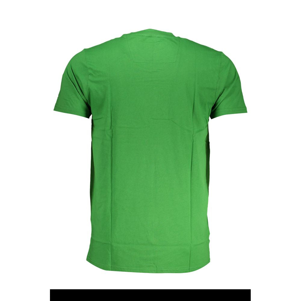 Back view of Cavalli Class Green Cotton T-Shirt with short sleeves, crew neck, and logo print.