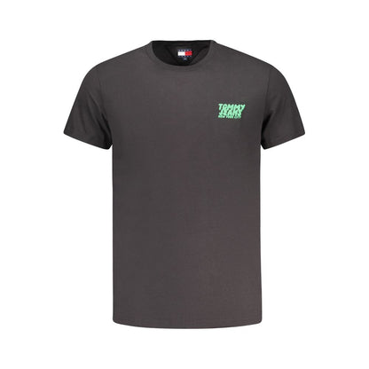 Tommy Hilfiger Black Cotton Men T-Shirt with short sleeves and iconic logo, highlighting comfort and style for casual wear.