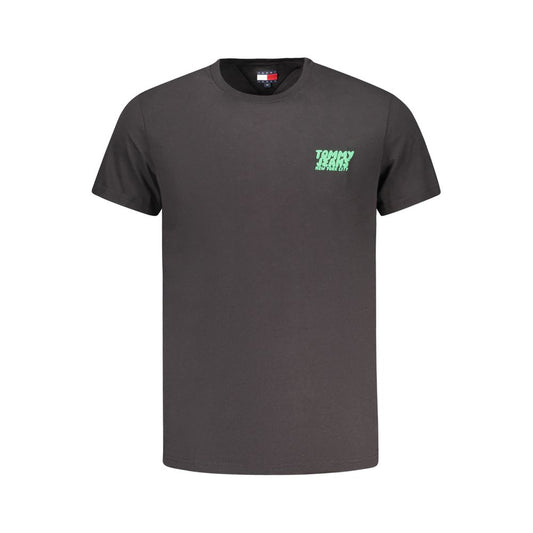 Tommy Hilfiger Black Cotton Men T-Shirt with short sleeves and iconic logo, highlighting comfort and style for casual wear.