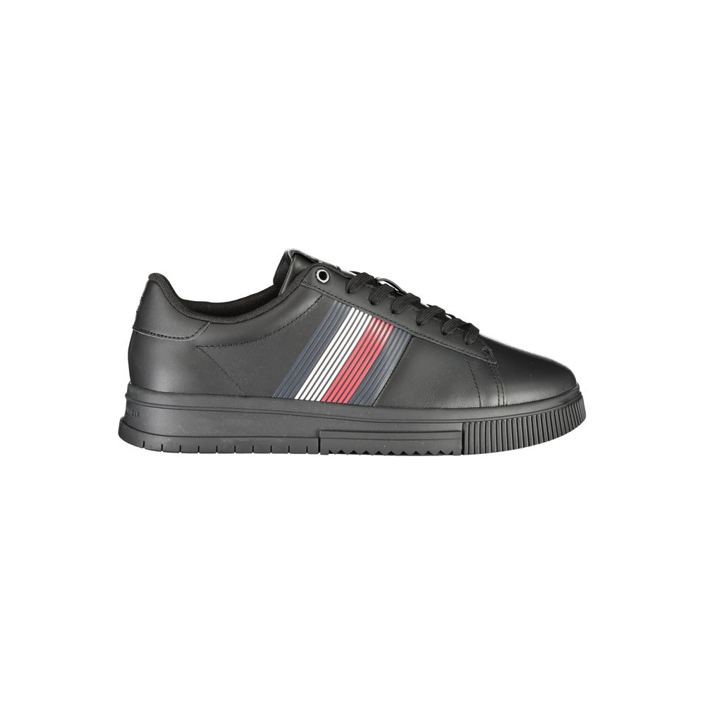 Tommy Hilfiger Black Polyester Sneaker with laces, contrast details, and logo design.