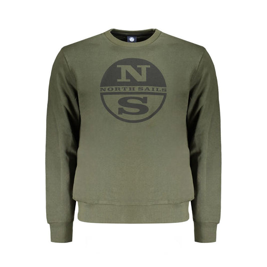 North Sails Green Cotton Men Sweater with logo design, modern long sleeve sweatshirt with soft brushed finish.