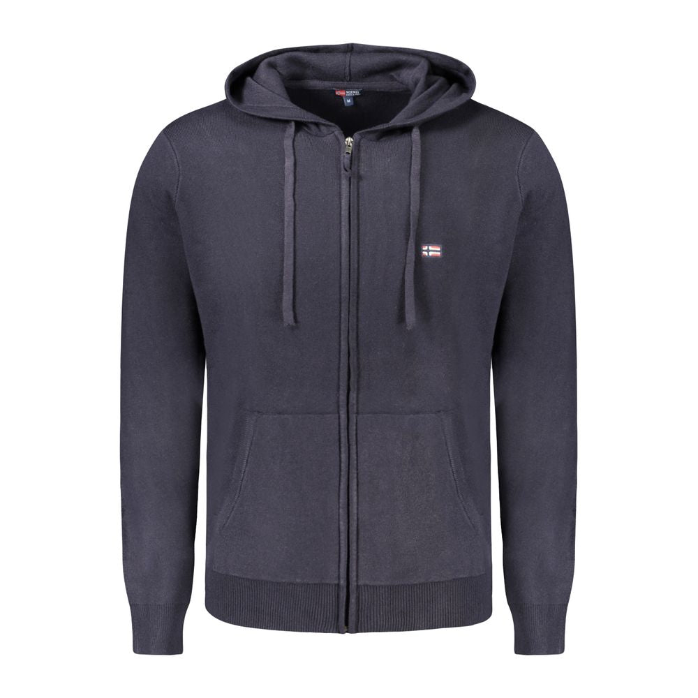 Norway 1963 Blue Polyamide Men Cardigan with hood and zip; a stylish and warm addition to any gentleman's wardrobe.