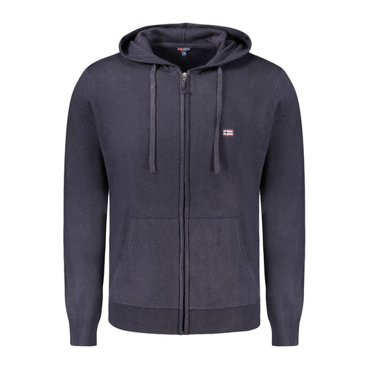 Norway 1963 Blue Polyamide Men Cardigan with hood and zip; a stylish and warm addition to any gentleman's wardrobe.