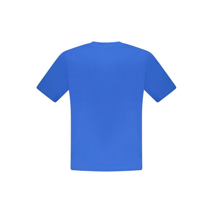 North Sails Blue Cotton Men T-Shirt with crew neck and short sleeves, featuring bold print and logo for a stylish and comfortable look