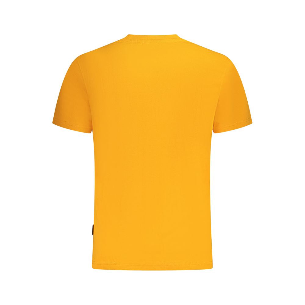 Back view of Napapijri Orange Cotton Men T-Shirt showcasing vibrant color and classic fit.