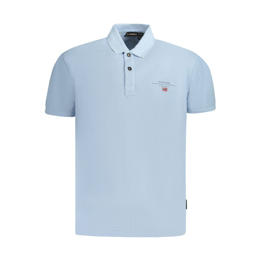 Napapijri Light Blue Cotton Men Polo Shirt with short sleeves and logo embroidery, perfect for casual and refined occasions.