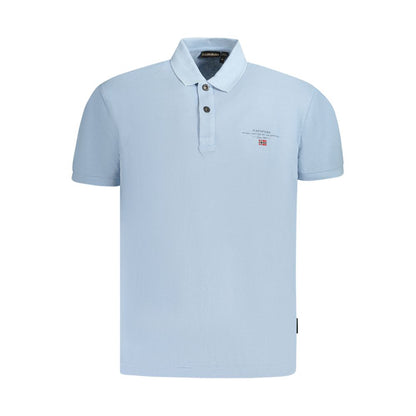 Napapijri Light Blue Cotton Men Polo Shirt with short sleeves and logo embroidery, perfect for casual and refined occasions.