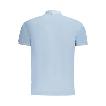 Napapijri Light Blue Cotton Men Polo Shirt back view showcasing classic design.