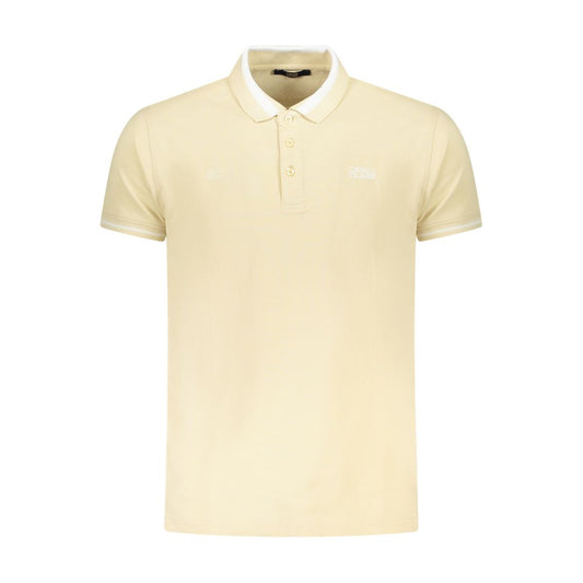 Cavalli Class Beige Cotton Men Polo Shirt with short sleeves and three-button placket, featuring discreet embroidery and logo.