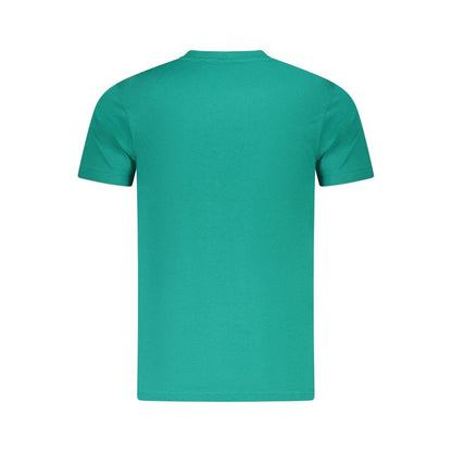Back view of Cavalli Class Green Cotton Men T-Shirt featuring vibrant green color and luxury branding.