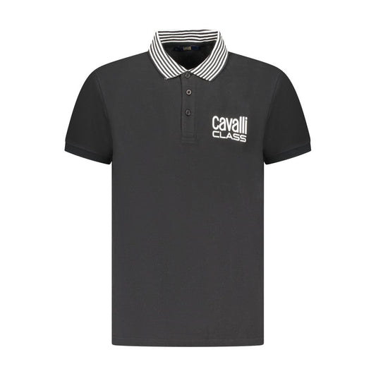 Cavalli Class Black Cotton Men Polo Shirt with logo and contrasting details, showcasing Italian elegance in premium fabric.