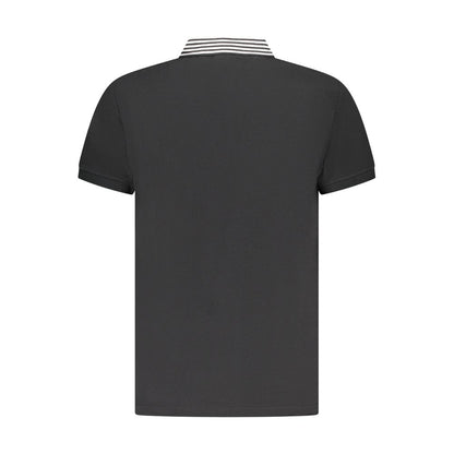 Back view of Cavalli Class Black Cotton Men Polo Shirt with contrasting collar detail.