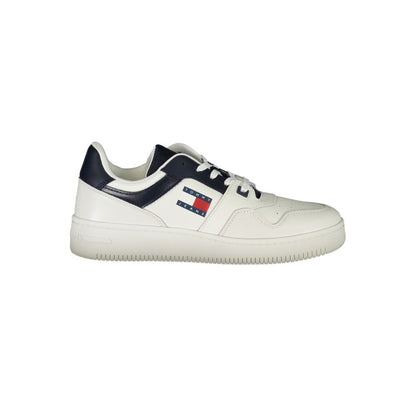 Tommy Hilfiger Blue Leather Men Sneaker with iconic logo and removable insole, showcasing sporty chic style for the fashion-forward individual.