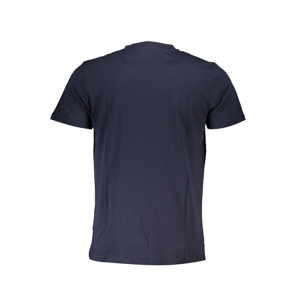 Back view of Cavalli Class Blue Cotton Men T-Shirt with short sleeves.