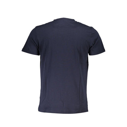 Back view of Cavalli Class Blue Cotton Men T-Shirt with short sleeves.