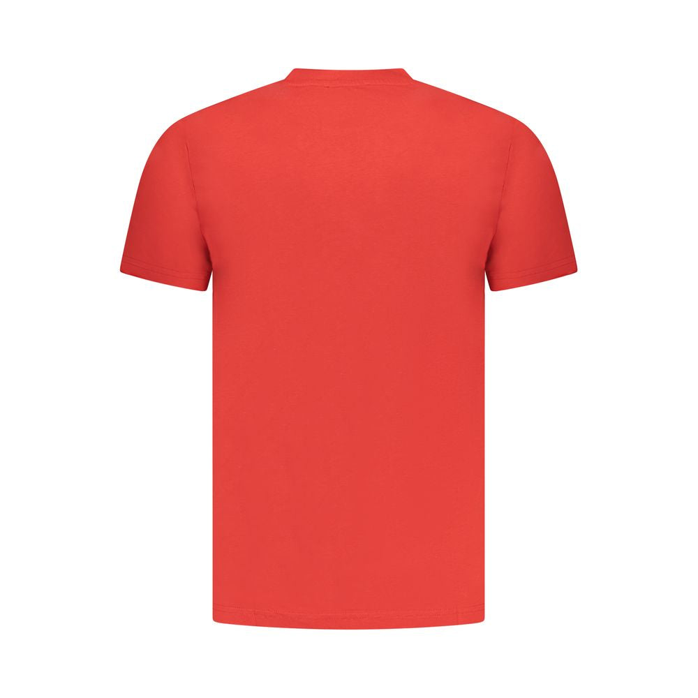 Back view of Cavalli Class Red Cotton Men T-Shirt, showcasing its luxurious cotton fabric and bold color.